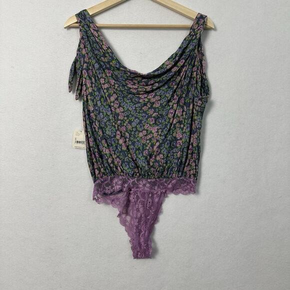 Free People Bare It All Bodysuit Womens Small Floral Lace Shoulder Ties NWT - Picture 7 of 14